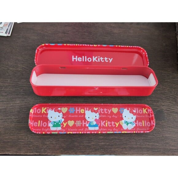 Vtg Sanrio Hello Kitty Pencil Case Tin Box Red Pen Case Metal 1994 JAPAN Rare - Picture 3 of 9